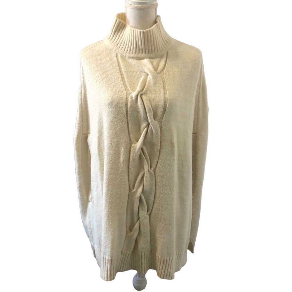 Chico's Zenergy Cream Cable Knit Turtleneck Sweater‎ S/M